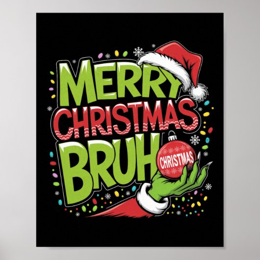 Vrolijk Kerstborstel Groene Hand Santa Hat Xmas Fa Poster (Voorkant)
