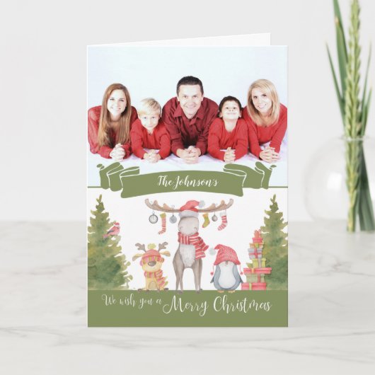 Vrolijk kerstbos Aangepaste foto's/Namen Feestdagen Kaart (Voorkant)