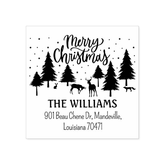 Vrolijk kerstbos dieren, herten en bomen rubberstempel (Afrduk)