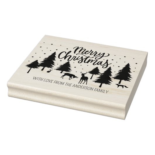 Vrolijk kerstbos dieren, herten en bomen rubberstempel (Stempel)
