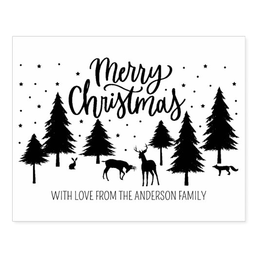 Vrolijk kerstbos dieren, herten en bomen rubberstempel (Afrduk)