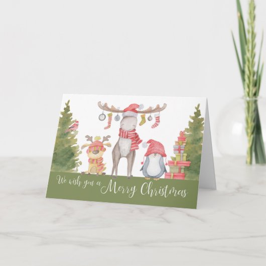 Vrolijk kerstbos Dieren Kaart (Voorkant)