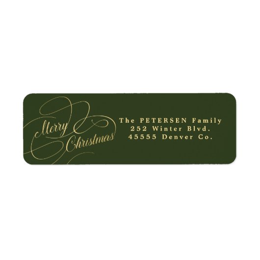 Vrolijk kerstbos groen goud retour adres etiket (Voorkant)
