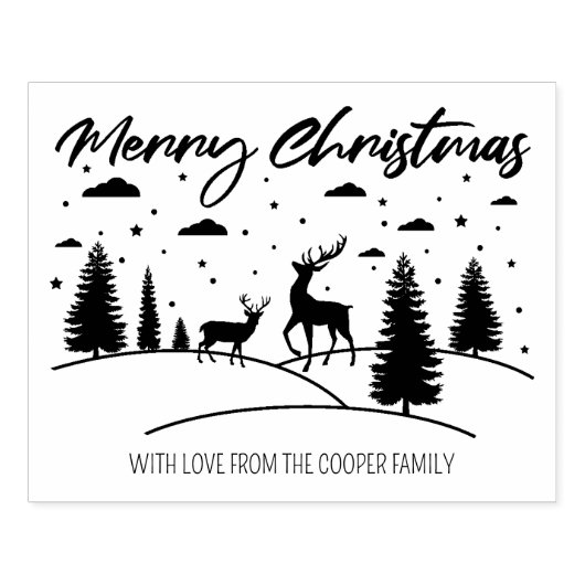 Vrolijk kerstbos Herten en Bomen Rubberstempel (Afrduk)