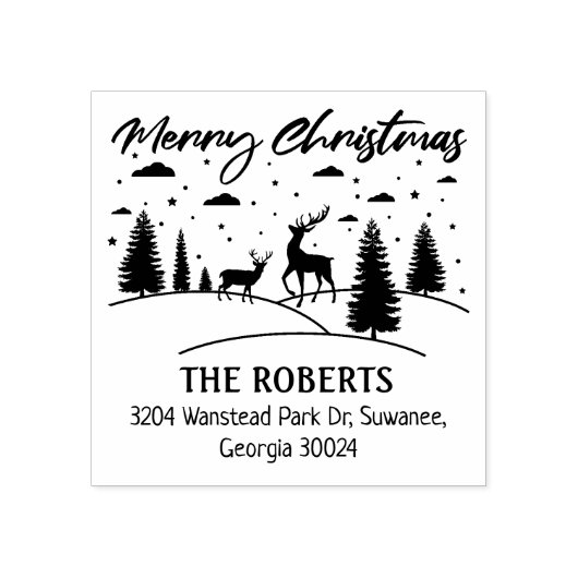 Vrolijk kerstbos Herten en Bomen Rubberstempel (Afrduk)