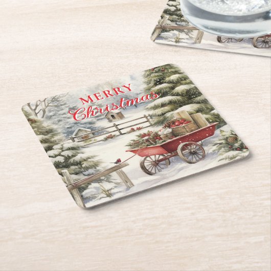  vrolijk kerstbos kartonnen onderzetters (Schuin)