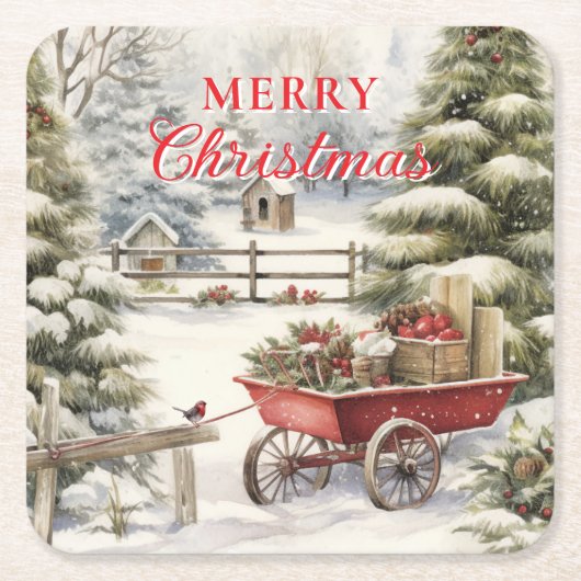  vrolijk kerstbos kartonnen onderzetters (Voorkant)