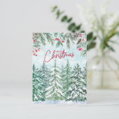 Vrolijk kerstbos, rode bessen, dennenappels feestdagenkaart (Staand voorkant)
