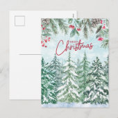 Vrolijk kerstbos, rode bessen, dennenappels feestdagenkaart (Voorkant / Achterkant)