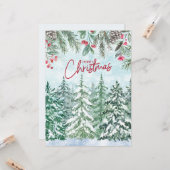 Vrolijk kerstbos, rode bessen, dennenappels kaart (Voorkant / Achterkant in situ)