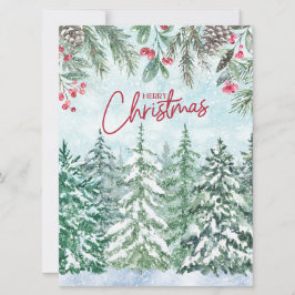 Vrolijk kerstbos, rode bessen, dennenappels kaart