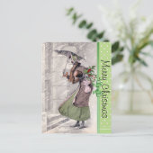 Vrolijk kerstBriefkaart met  dame op sneeuw Feestdagenkaart (Staand voorkant)