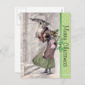 Vrolijk kerstBriefkaart met  dame op sneeuw Feestdagenkaart (Voorkant / Achterkant)