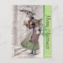 Vrolijk kerstBriefkaart met  dame op sneeuw Feestdagenkaart