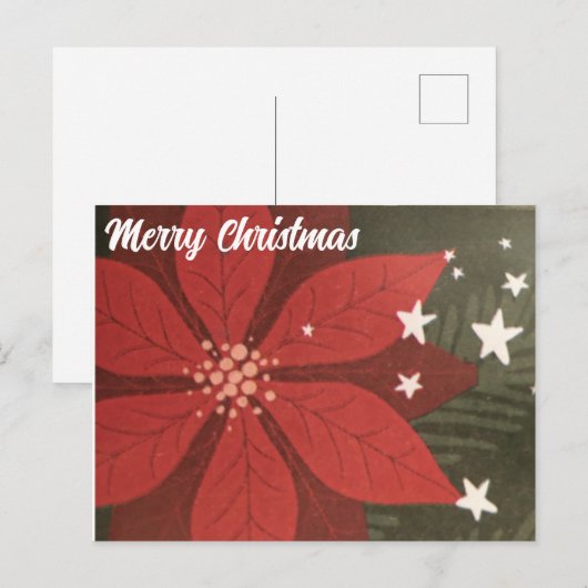 Vrolijk kerstBriefkaart - Poinsettia en sterren Briefkaart (Voorkant / Achterkant)