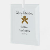 Vrolijk kerstbruine koekjes voeg naam met liefde h glas ornament (Voorkant links)