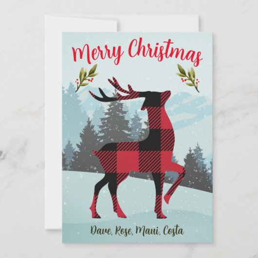 Vrolijk kerstbuffel met kalveren, rendieren en bom feestdagenkaart (Voorkant)