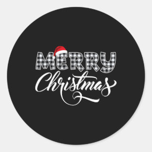 Vrolijk kerstbuffel zwart en wit geruit voor ronde sticker