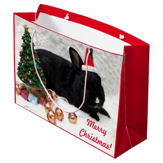 Vrolijk kerstBunny Rabbit in een Santa Hat Groot Cadeauzakje (Achterkant Gekanteld)