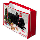 Vrolijk kerstBunny Rabbit in een Santa Hat Groot Cadeauzakje (Voorkant Gekanteld)