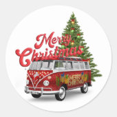 Vrolijk kerstbusje ronde sticker (Voorkant)
