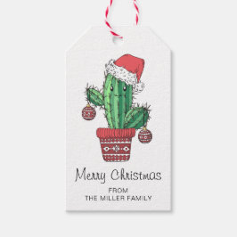 Vrolijk kerstcactus met decoraties | FEESTDAGEN Cadeaulabel