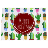 Vrolijk kerstcactus patroon large cadeautasje (Voorkant)