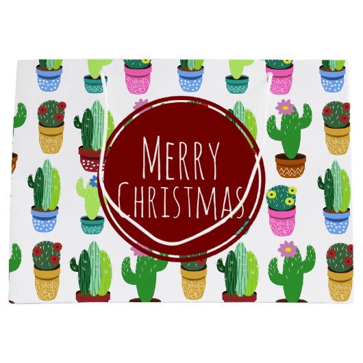 Vrolijk kerstcactus patroon large cadeautasje (Voorkant)