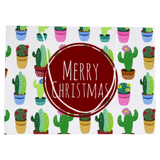 Vrolijk kerstcactus patroon large cadeautasje (Achterkant)