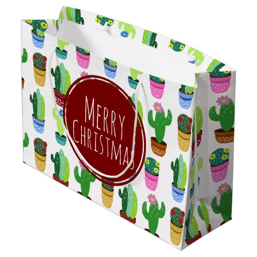 Vrolijk kerstcactus patroon large cadeautasje (Achterkant Gekanteld)