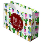 Vrolijk kerstcactus patroon large cadeautasje (Voorkant Gekanteld)