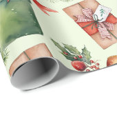 Vrolijk Kerstcadeau Doos Holly Berries Red Bow Cadeaupapier (Rol Hoek)