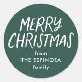 Vrolijk kerstcadeau eenvoudig donkergroen ronde sticker (Voorkant)