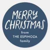 Vrolijk kerstcadeau eenvoudig schattig marineblauw ronde sticker (Voorkant)