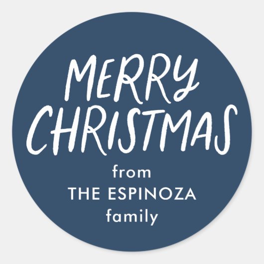 Vrolijk kerstcadeau eenvoudig schattig marineblauw ronde sticker (Voorkant)