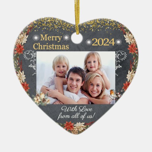 Vrolijk Kerstcadeau Familie Foto Hart Ornament (Voorkant)