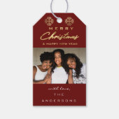 Vrolijk kerstcadeau foto Bourgondië grijs goud sne Cadeaulabel (Voorkant)