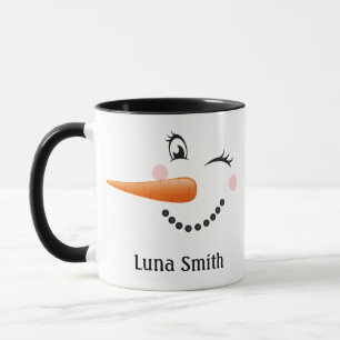 Vrolijk kerstcadeau Happy Snowman Face Black Mok