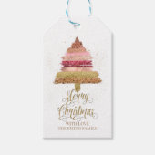 Vrolijk kerstcadeau Label, kerstboom, roze Cadeaulabel (Voorkant)