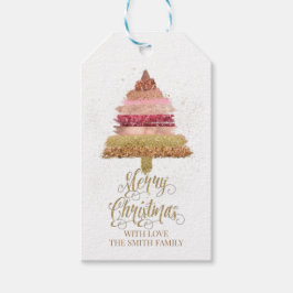 Vrolijk kerstcadeau Label, kerstboom, roze Cadeaulabel