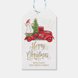 Vrolijk kerstcadeau Label, Red Truck Hang Label Cadeaulabel