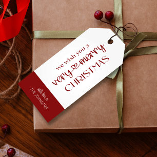 Vrolijk kerstcadeau Labels Classic Red Typografie Cadeaulabel