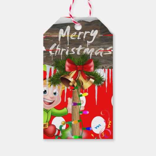 Vrolijk kerstcadeau Labels Elf Cadeaulabel (Voorkant)