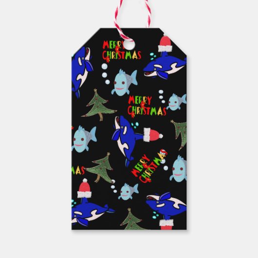Vrolijk kerstcadeau Labels Haaienvis Cadeaulabel (Voorkant)