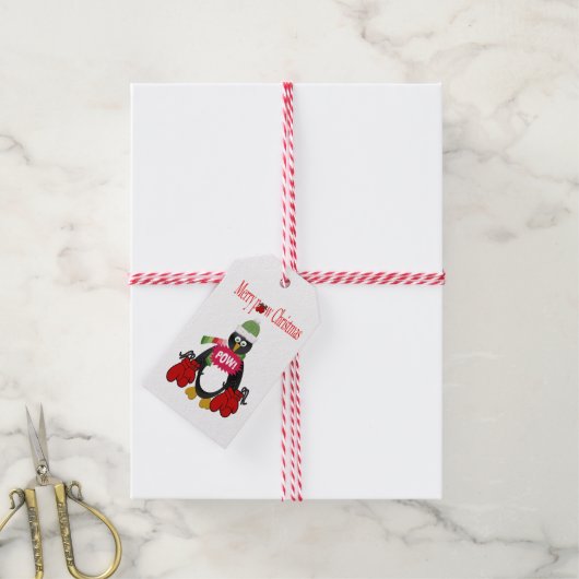 Vrolijk kerstcadeau Labels Pinguïn Pow Boksen Cadeaulabel (Met Touw)