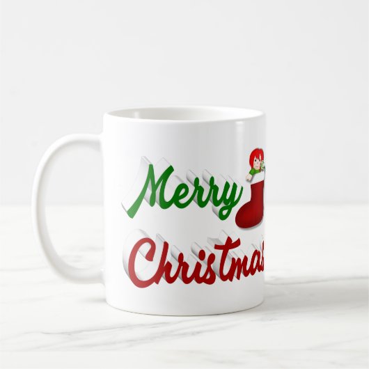 Vrolijk kerstcadeau met rood groen halve script koffiemok (Links)