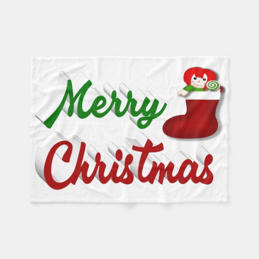 Vrolijk kerstcadeau met rood groen script fleece deken (Voorkant (Horizontaal))