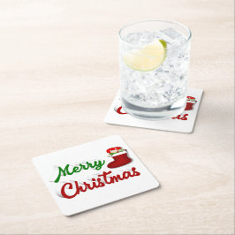 Vrolijk kerstcadeau met rood groen script kartonnen onderzetters