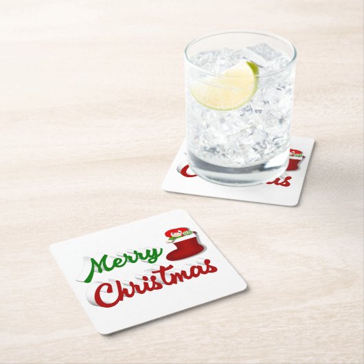 Vrolijk kerstcadeau met rood groen script kartonnen onderzetters (Insitu)