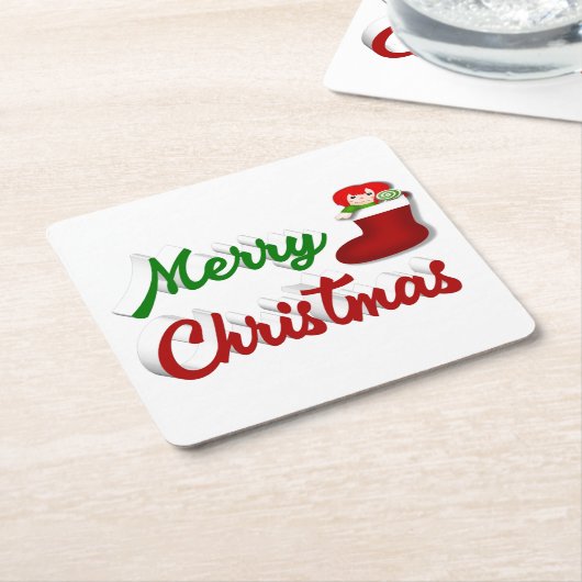 Vrolijk kerstcadeau met rood groen script kartonnen onderzetters (Schuin)